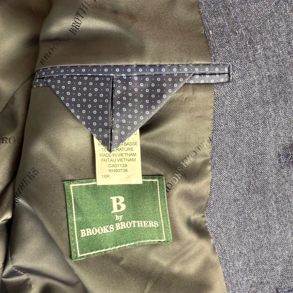 Brooks Brothers Bamboy Blazer Men 16R Blue Mix Herringbone Wool Blend Sport Coat